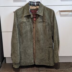 Vintage Eddie Bauer Seattle Suede Zip Up Chore Barn Grunge Jacket Size S Olive